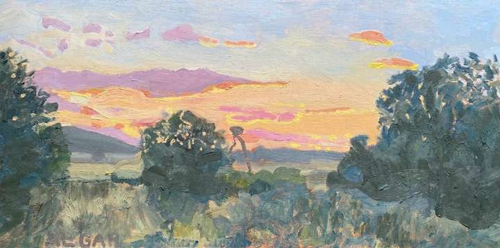 © 2026 Tracy Algar - original oil painting of an autumn sunset in Adendorp - Karoo landscape