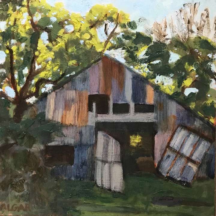 © 2024 Tracy Algar - original oil painting of The Old Barn at Dalham Farm - Karoo farm landscape