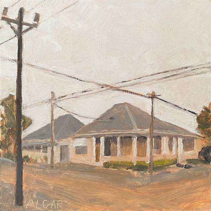 © 2026 Tracy Algar - original oil painting of a corner house in Aberdeen, Eastern Cape - Karoo landscape