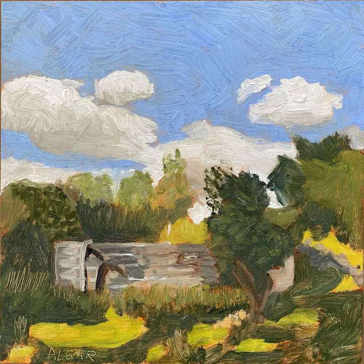 © 2026 Tracy Algar - original plein air painting of the swimming dam at Cranemere Farm, Pearston, EC - Karoo landscape