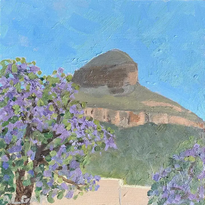 © 2025 Tracy Algar - original oil painting of Spandau Kop from Adendorp - Karoo landscape