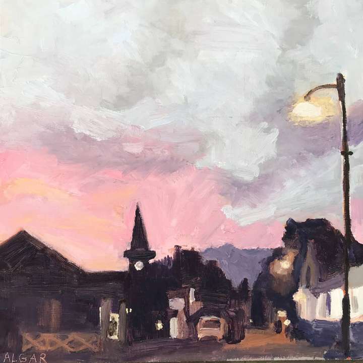 © 2023 Tracy Algar - original oil painting of Sunset, Queen Vic Str, Stanford - Overberg nocturne landscape